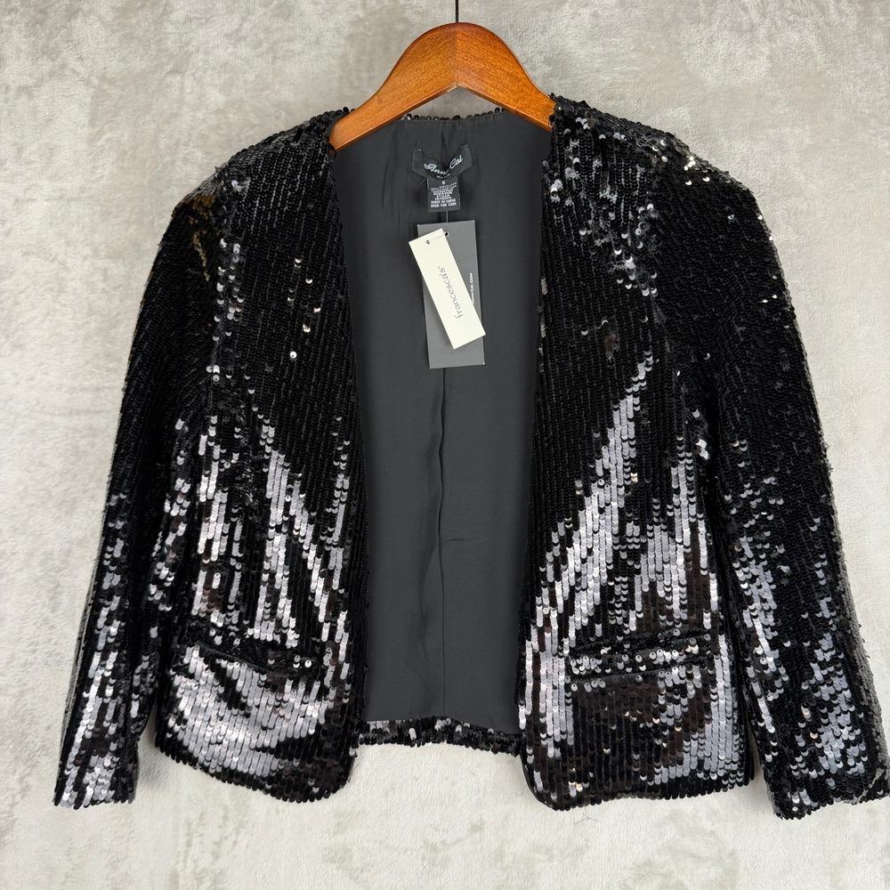 Black Sequin‎ boxy blazer jacket Open Front Blazer Jacket Womens Small